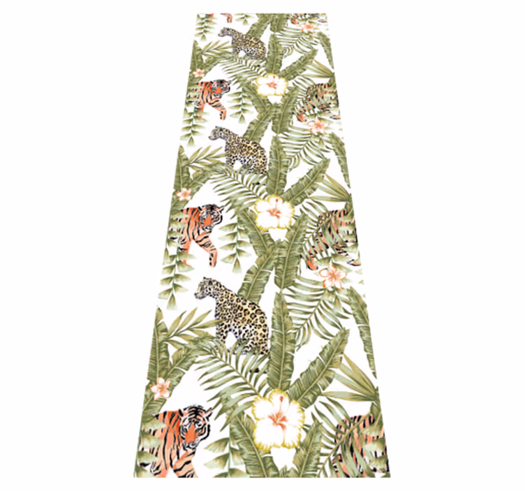 Alfombra vinílica dormitorio hojas tropicales leopardo - TenVinilo