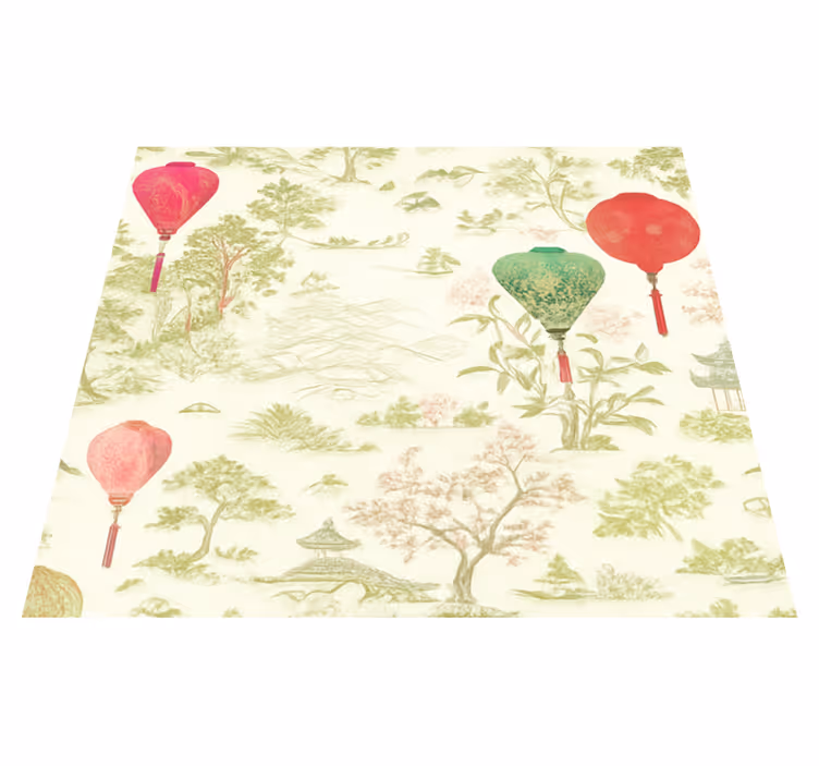 Alfombra vinílica dormitorio paisaje chinoiserie oriental - TenVinilo