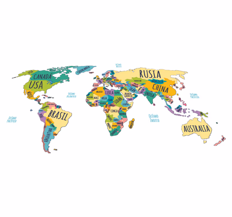 Alfombra vinílica mapamundi mapa político del mundo - TenVinilo