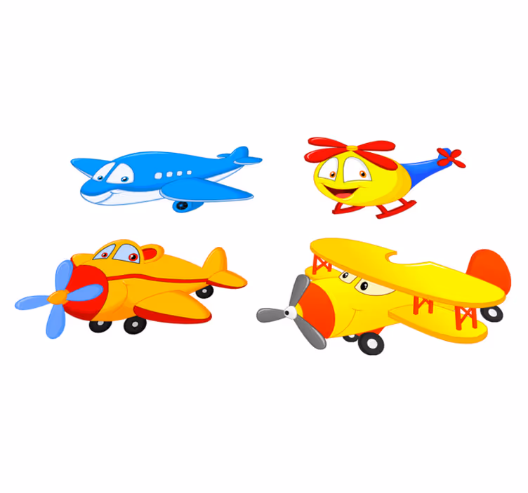 Alfombra vinílica infantil aviones y helicópteros con caras - TenVinilo