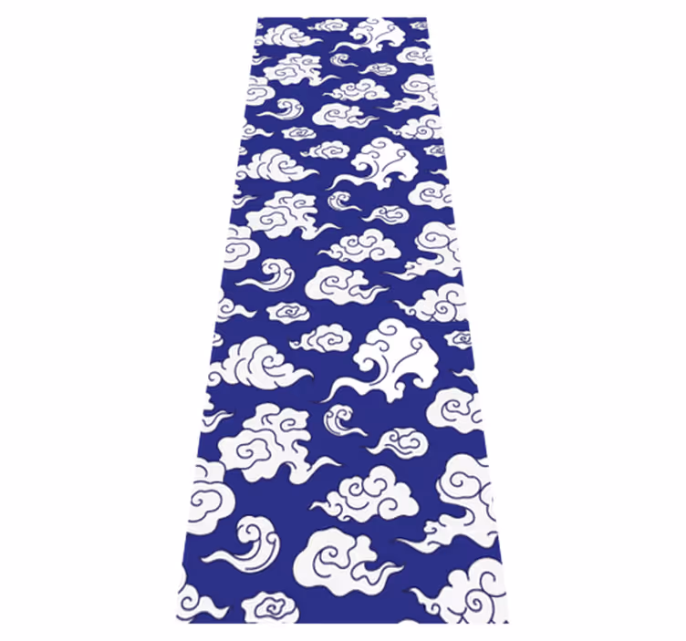 Alfombra vinilo baño nubes blancas silueteadas fondo azul - TenVinilo