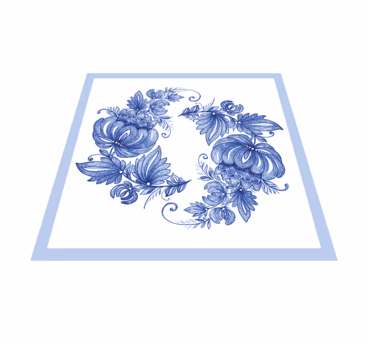 Alfombra vinilo baño adorno horezu azul y blanco - TenVinilo