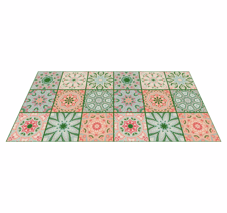 Alfombra vinilo baño azulejos azules y verdes - TenVinilo