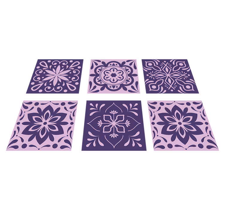Alfombra vinilo baño azulejos florales morados - TenVinilo
