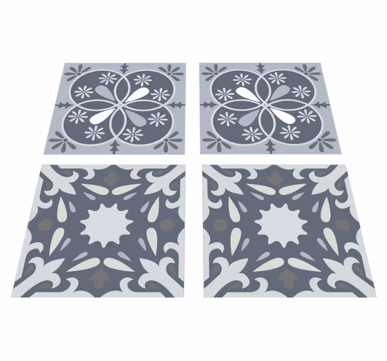 Alfombra vinilo baño adhesivo azulejo flor azul - TenVinilo