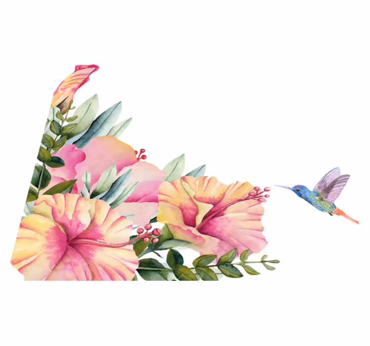 Alfombra vinilo baño flores con colibrí - TenVinilo