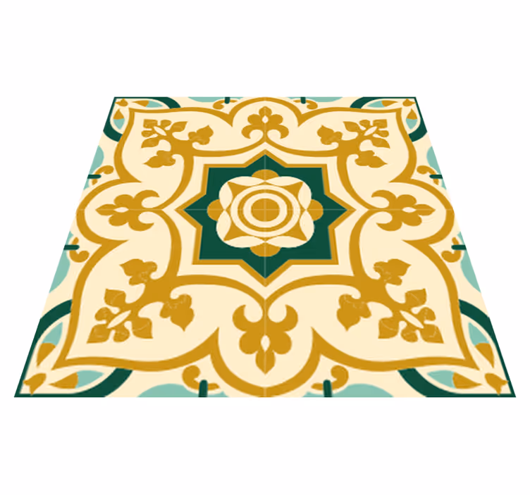 Alfombra vinilo baño patrón de azulejos dorados y verdes - TenVinilo