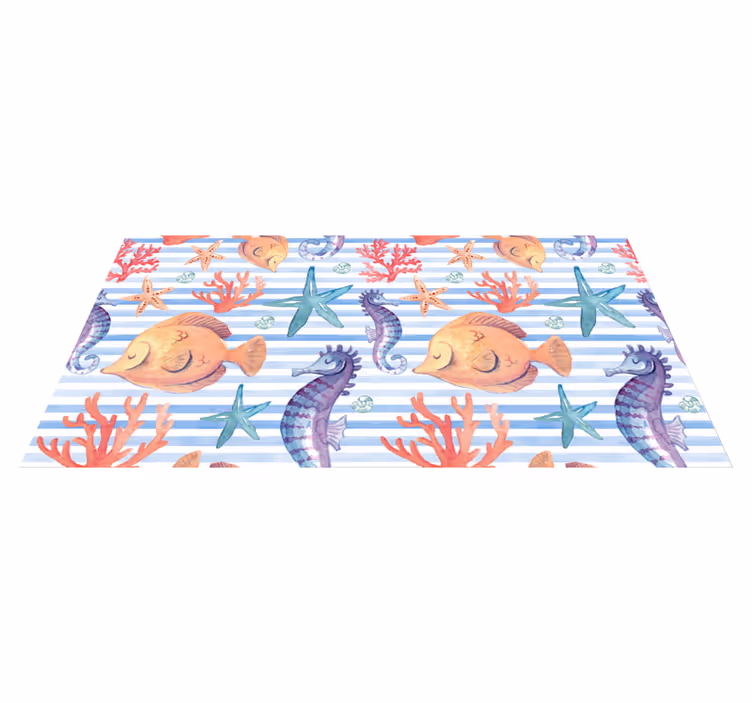 Alfombra vinilo baño azulejos vida marina - TenVinilo
