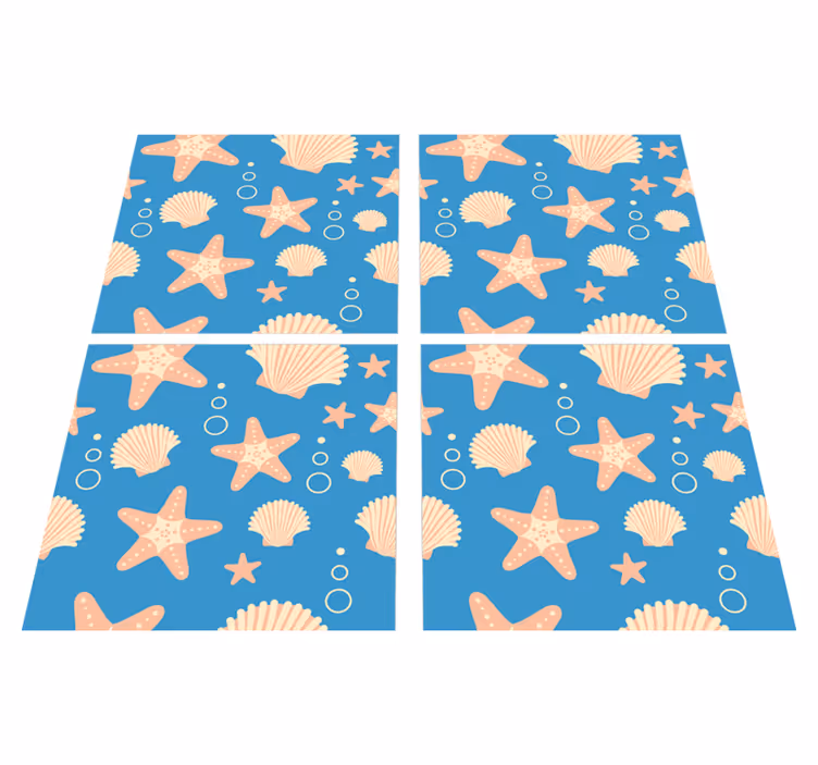 Alfombra vinilo baño estrellas de mar y conchas - TenVinilo