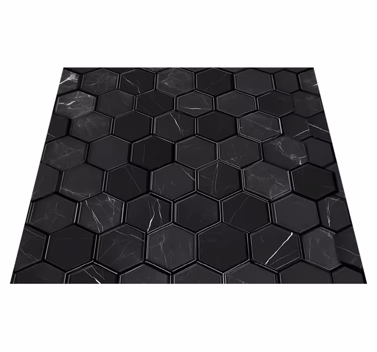Alfombra vinilo baño hexágono negro - TenVinilo