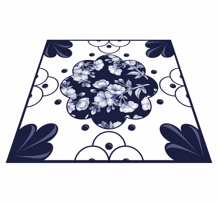 Alfombra vinílica cocina azulejos con flores - TenVinilo