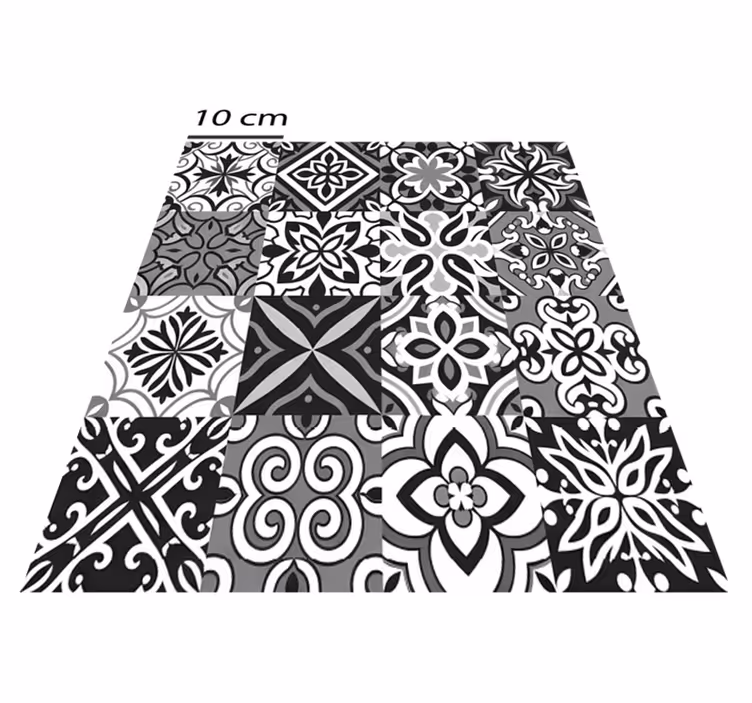 Alfombra vinílica cocina geométricos en contraste negro - TenVinilo