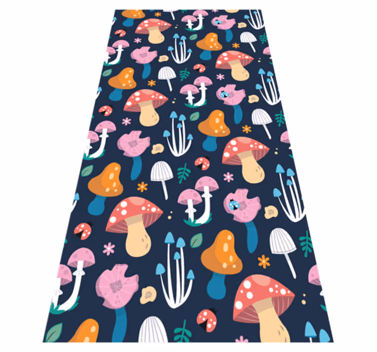 Alfombra vinílica cocina estampado de setas y mariquitas - TenVinilo