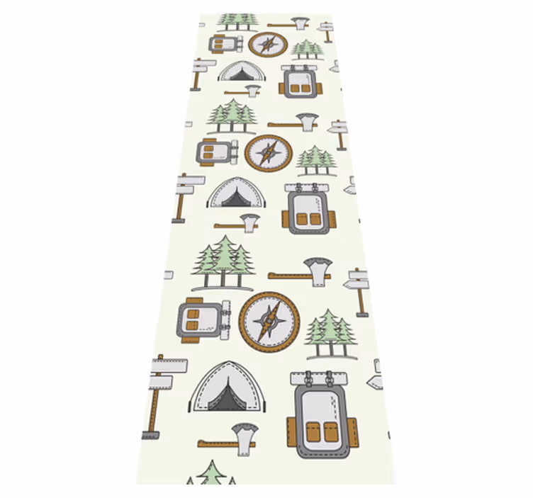 Alfombra vinílica dormitorio bolsa de camping brújula - TenVinilo