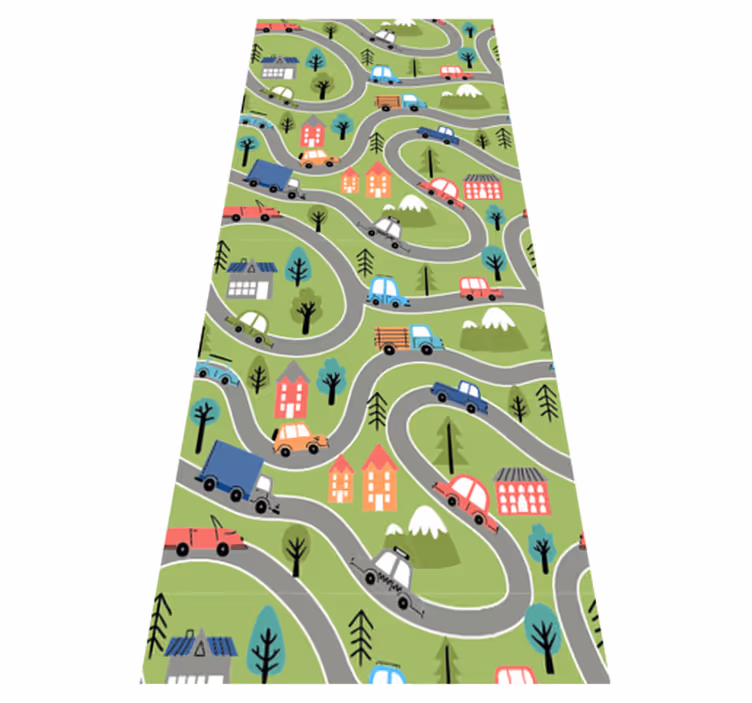 Alfombra vinílica dormitorio calle colorida con coches - TenVinilo