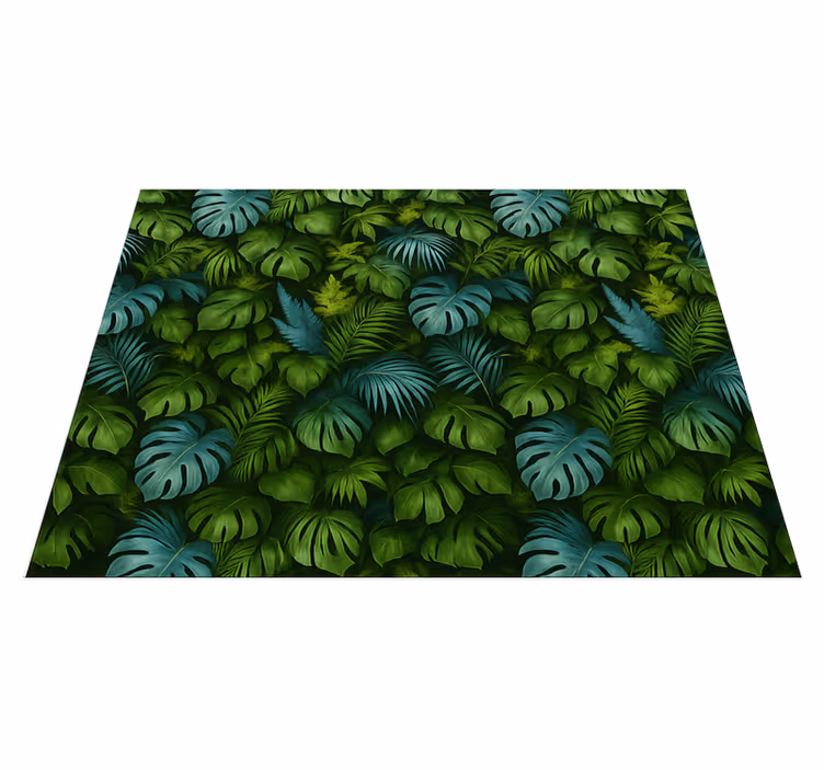 Alfombra vinílica dormitorio hojas verdes y azules - TenVinilo