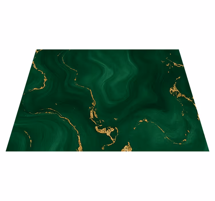 Alfombra vinílica dormitorio verde esmeralda con mármol dorado - TenVinilo