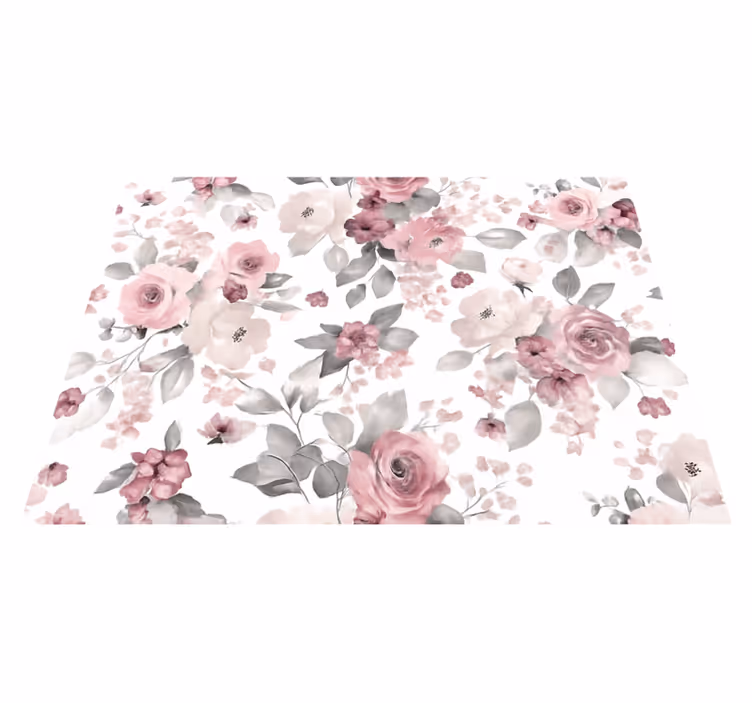 Alfombra vinílica dormitorio patrón de flores grises - TenVinilo