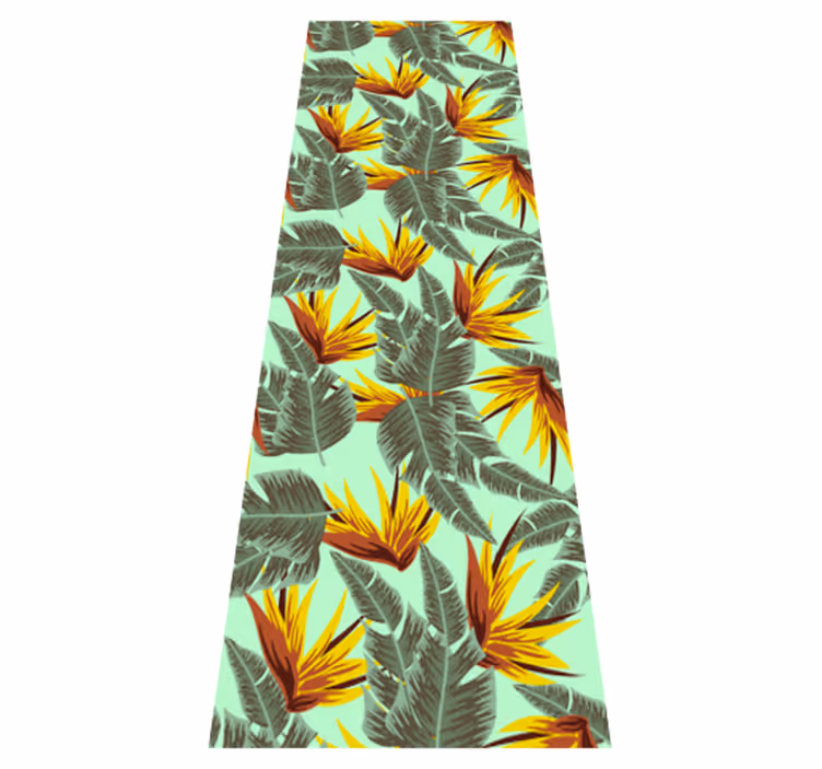 Alfombra vinílica dormitorio hojas tropicales verdes y amarillas - TenVinilo