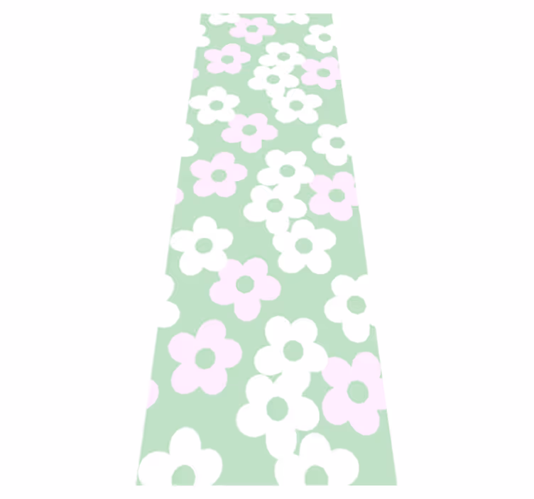 Alfombra vinílica dormitorio verde con flores rosas y blancas - TenVinilo