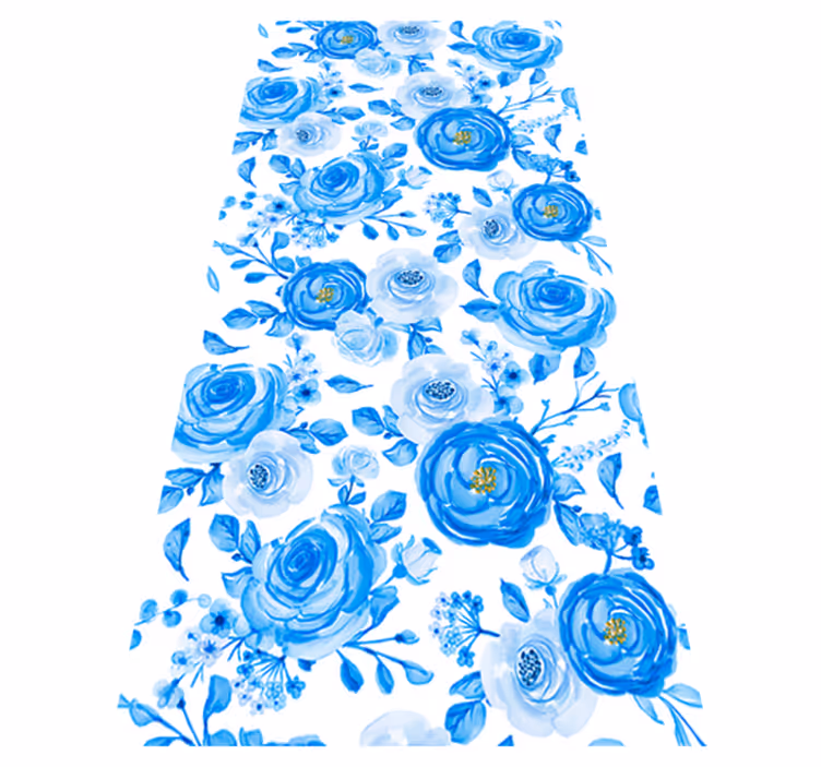Alfombra vinílica nórdica flores relojes azules - TenVinilo