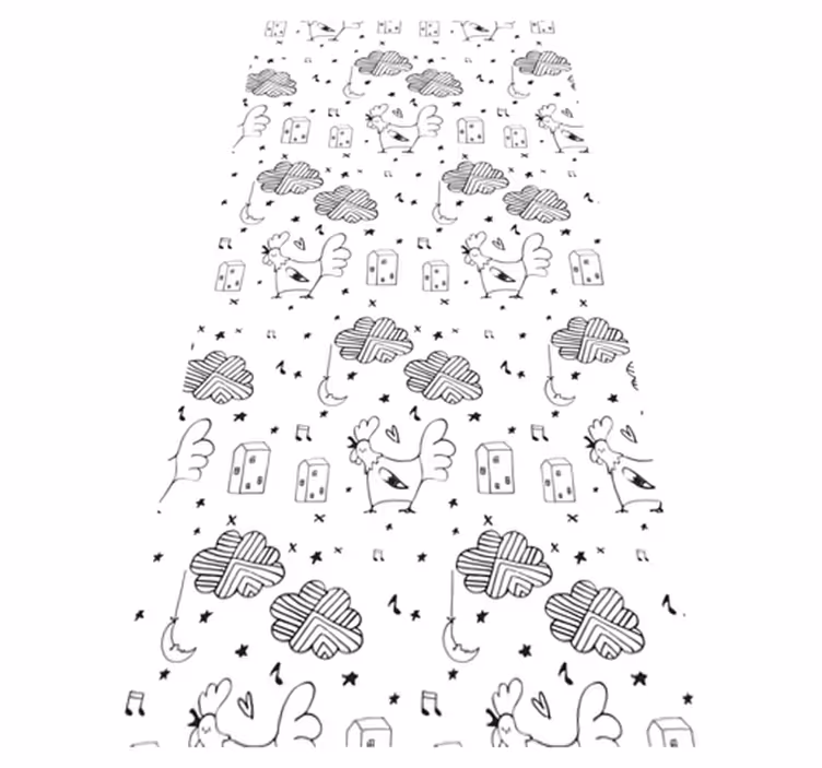 Alfombra vinílica nórdica gallinas en blanco y negro - TenVinilo