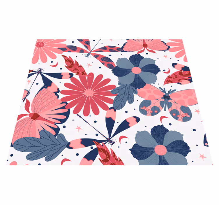 Alfombra vinílica naturaleza patrón mariposas florales - TenVinilo