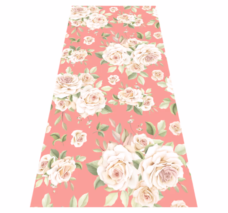 Alfombra vinílica naturaleza rosas vintage sobre fondo blanco - TenVinilo
