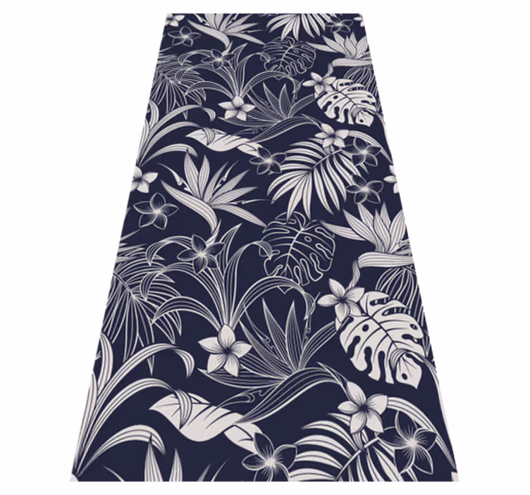Alfombra vinílica naturaleza hojas y flores tropicales oscuras - TenVinilo
