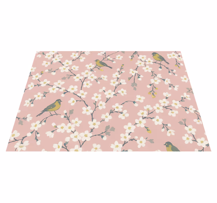 Alfombra vinílica naturaleza aves del jardín rosa - TenVinilo