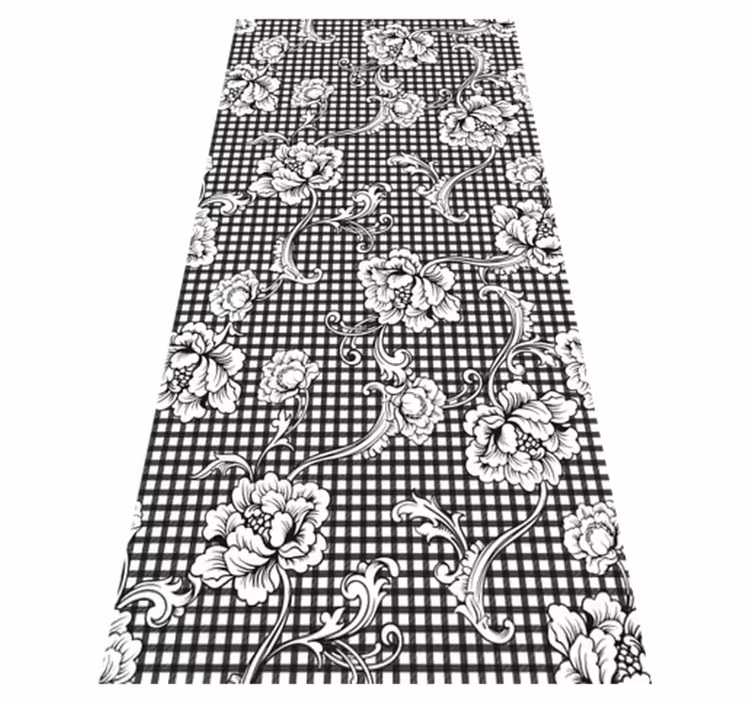 Alfombra vinílica vintage de cuadros vichy blanco y negro - TenVinilo