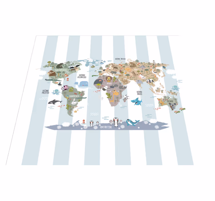 Alfombra vinílica mapamundi fauna mundial - TenVinilo