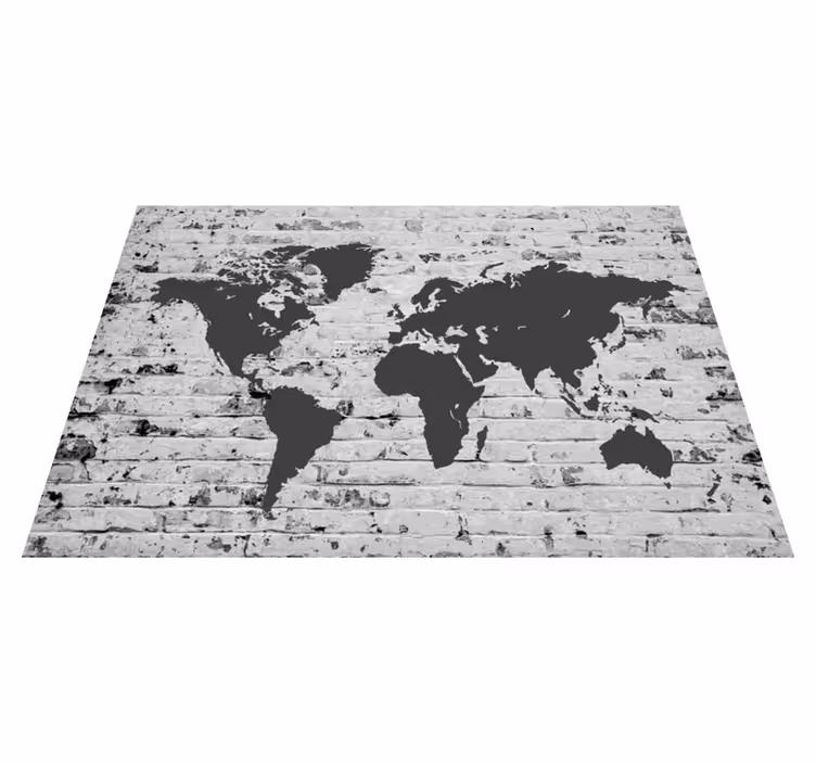 Alfombra vinílica mapamundi mural de mapa mundial ladrillo blanco - TenVinilo