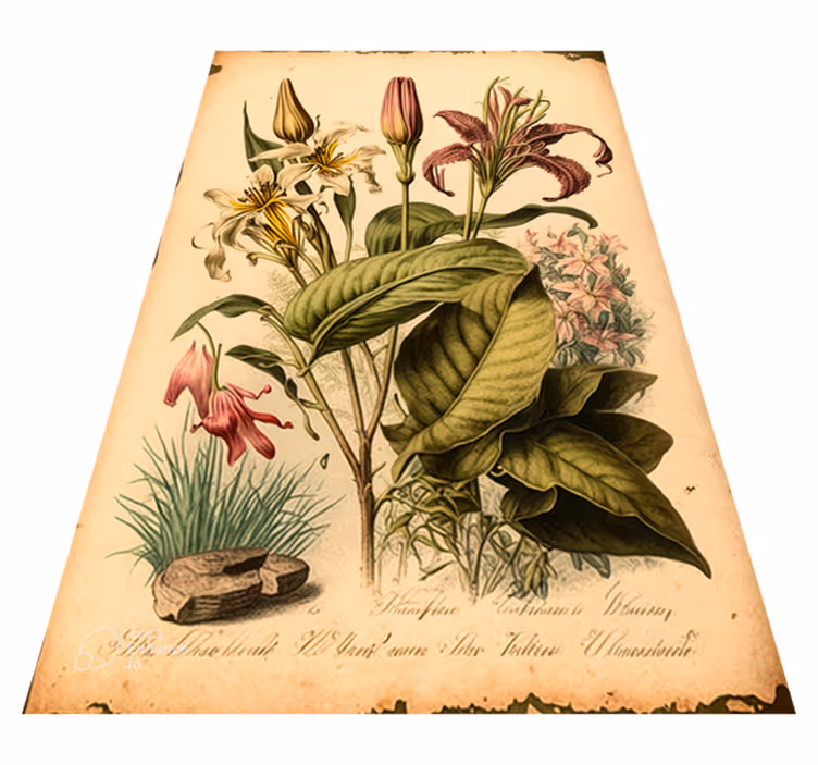 Alfombra vinílica flores impresión botánica vintage - TenVinilo