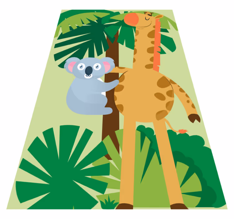 Alfombra vinílica infantil koalas abrazando a jirafa - TenVinilo