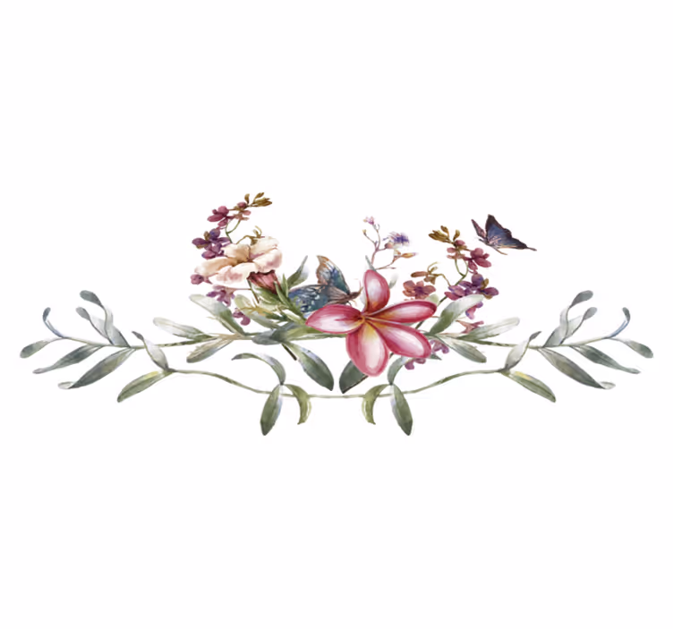 Alfombra vinílica entrada mariposas y flores acuareladas - TenVinilo