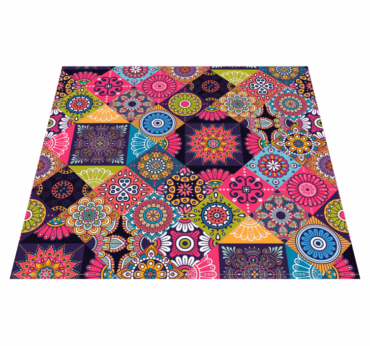 Alfombra vinilo salón azulejos mandala oscuro - TenVinilo