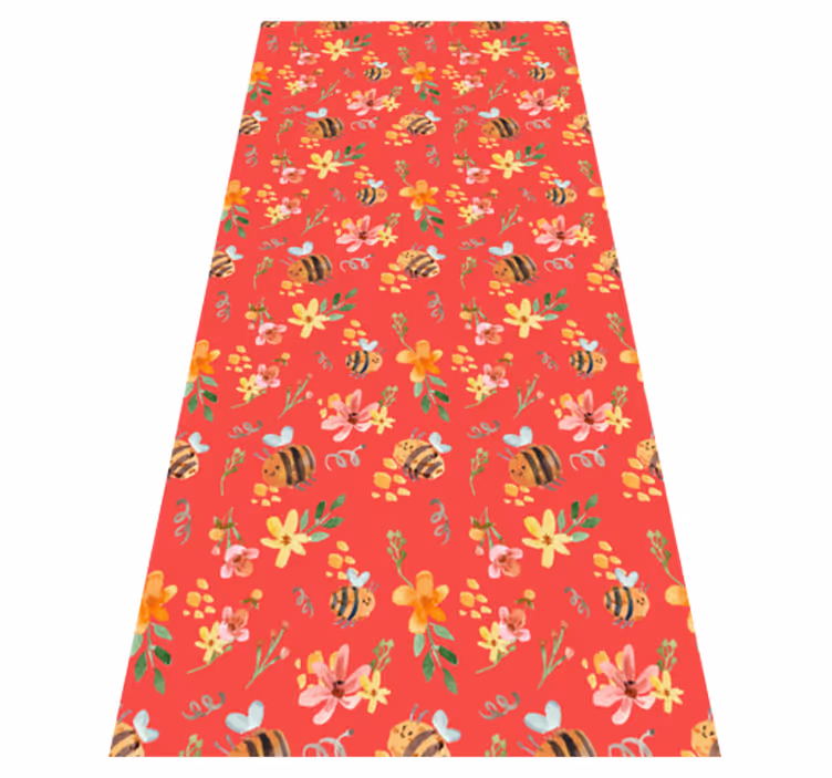 Alfombra vinilo salón retro abejas y flores - TenVinilo