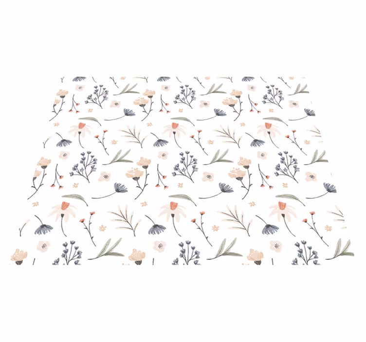 Alfombra vinílica blanca con diseño floral acuarelado - TenVinilo