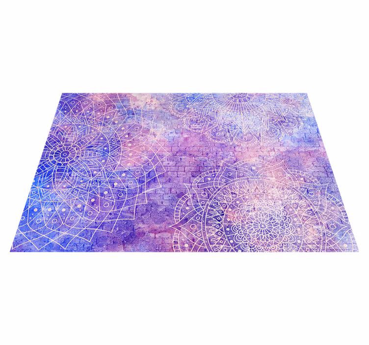 Alfombra vinílica morada pared de ladrillo con mandala - TenVinilo
