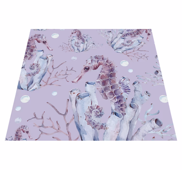 Alfombra vinílica morada caballito de mar acuarela - TenVinilo