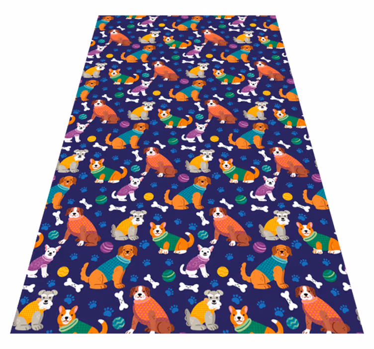 Alfombra vinílica morada con estampado de perros coloridos - TenVinilo
