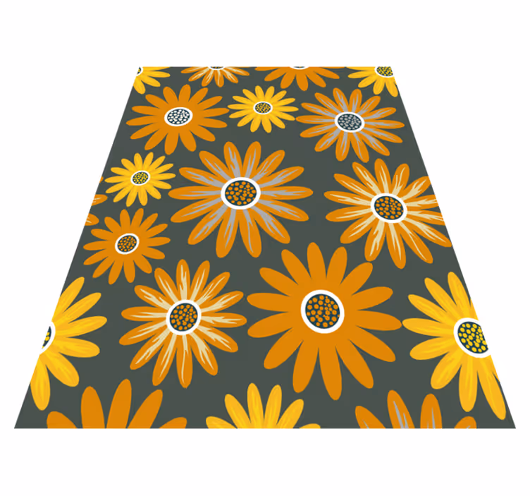 Alfombra vinílica naranja flores margaritas naranjas - TenVinilo
