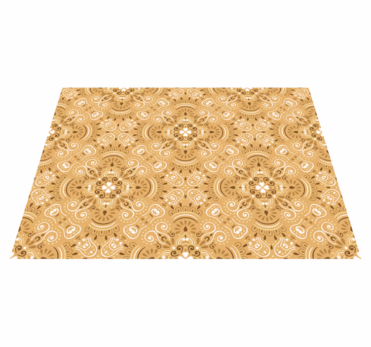 Alfombra vinílica naranja patrón ornamental vintage beige - TenVinilo