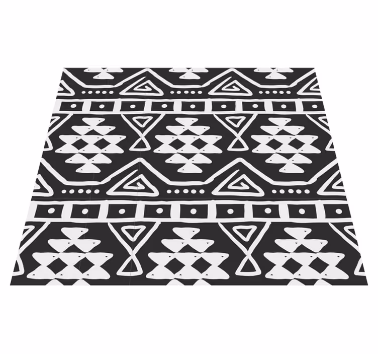 Alfombra vinílica negra patrón bohemio en blanco y negro - TenVinilo
