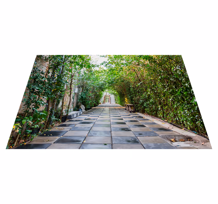 Alfombra vinílica verde camino serene del jardín - TenVinilo