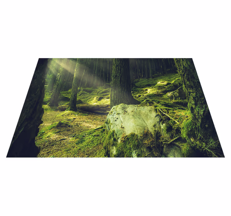 Alfombra vinílica verde rocas con musgo en el bosque - TenVinilo