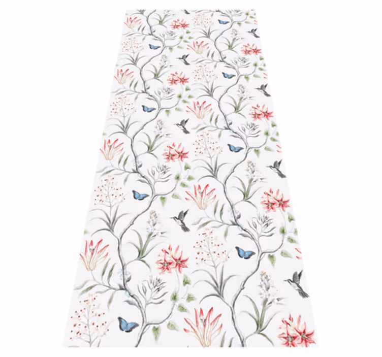 Alfombra vinilo exterior rama de flores con aves y mariposas - TenVinilo