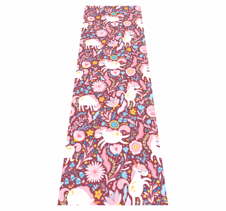 Alfombra vinílica rosa con diseño de unicornios hermosos - TenVinilo