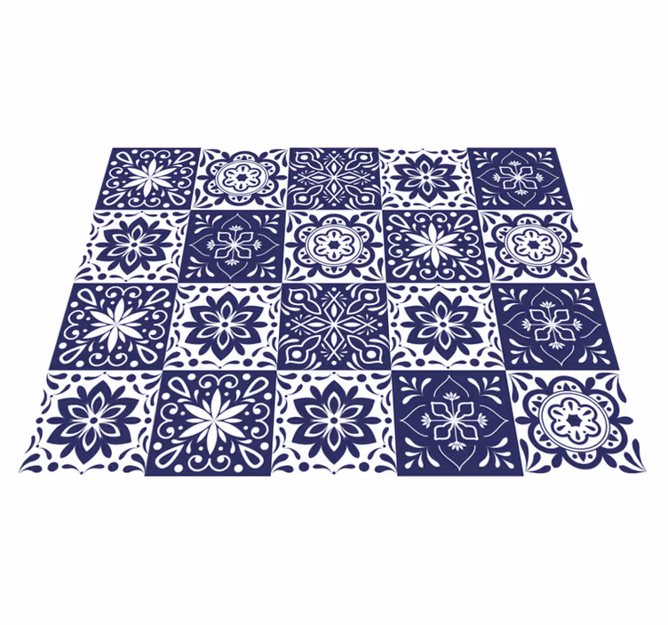 Alfombra hidráulica vinilílica de azulejos  floral - TenVinilo